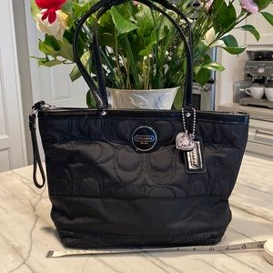 Coach Black Patent Leather (trim) Tote Bag